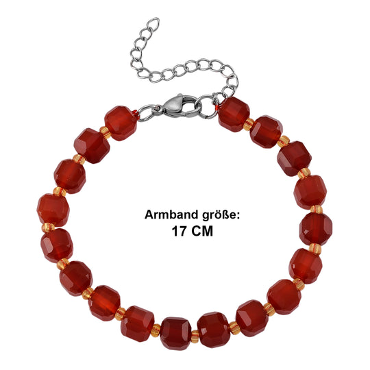 Roter Achat, Glas Armband, flexibel, 316L Edelstahl 58.00 ct
