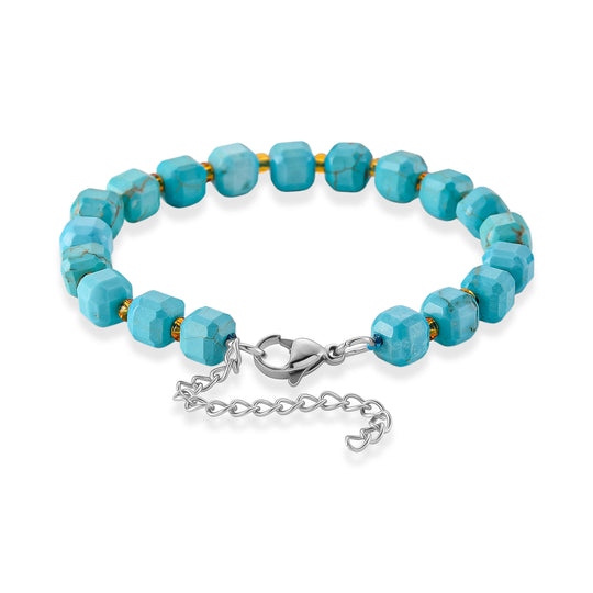 Blauer Howlit, Glas Armband, flexibel, 316L Edelstahl 58.00 ct