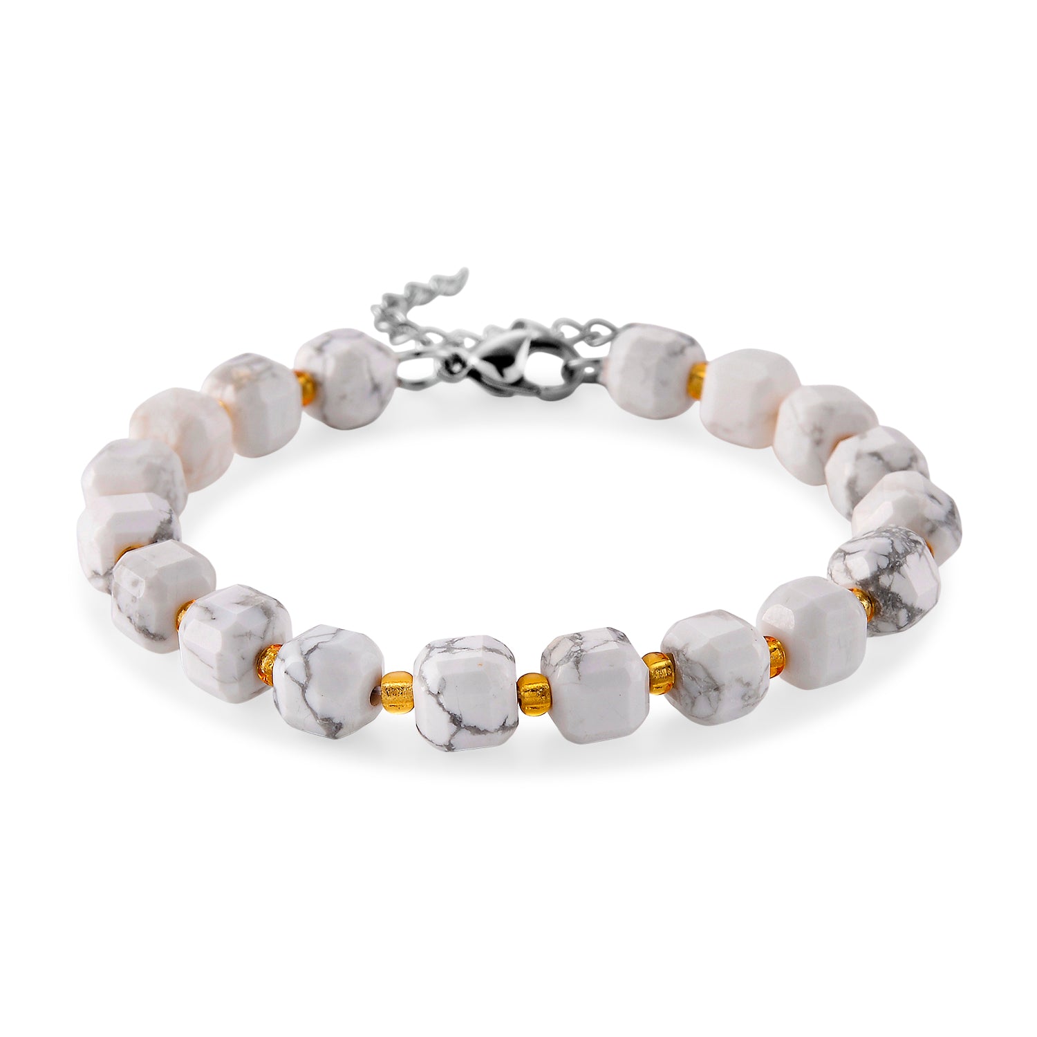 Weißer Howlit, Glas Armband, flexibel, 316L Edelstahl 58.00 ct