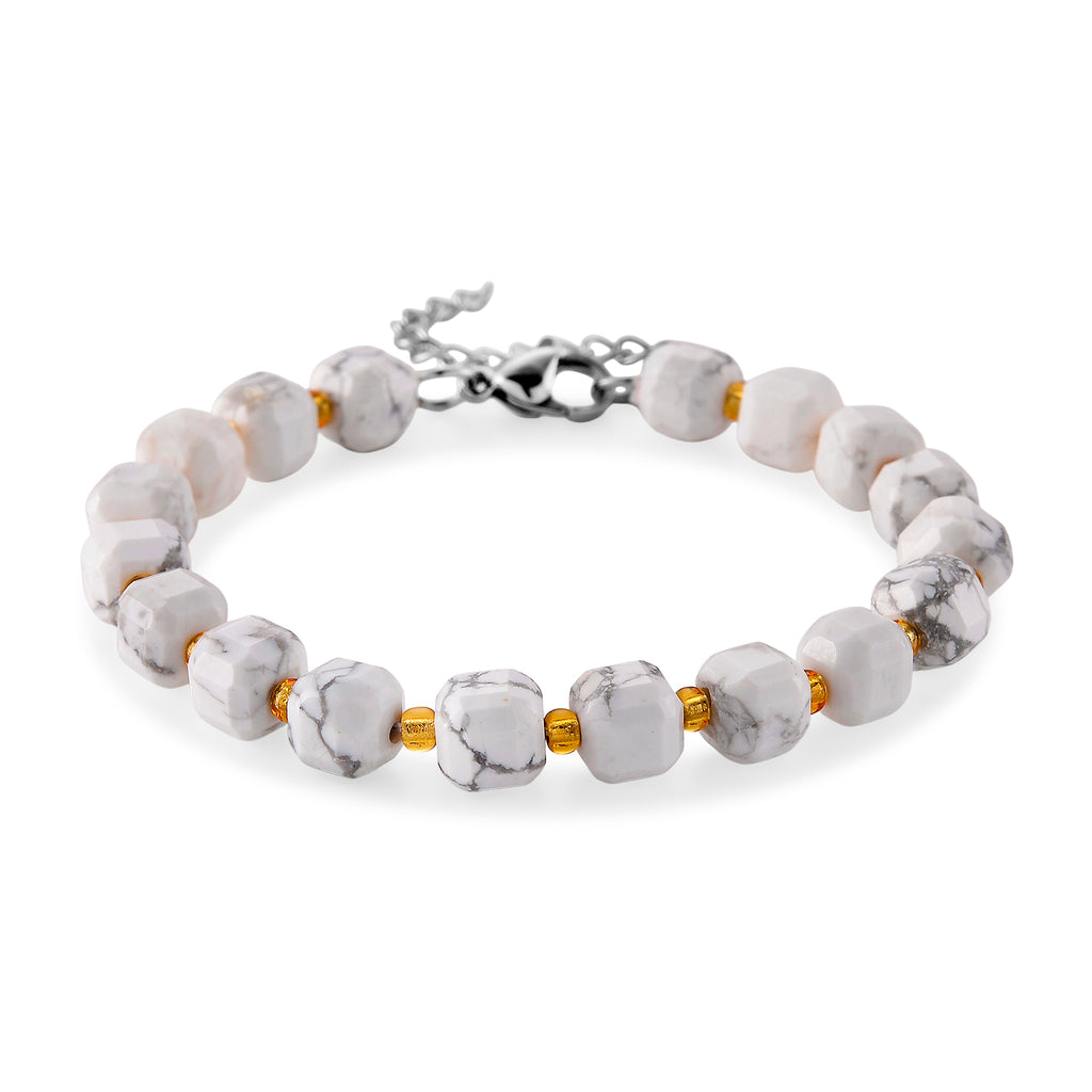 Weißer Howlit, Glas Armband, flexibel, 316L Edelstahl 58.00 ct