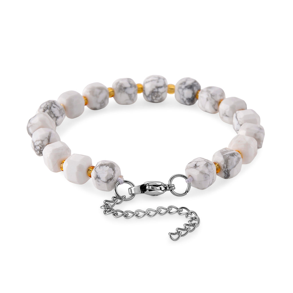 Weißer Howlit, Glas Armband, flexibel, 316L Edelstahl 58.00 ct