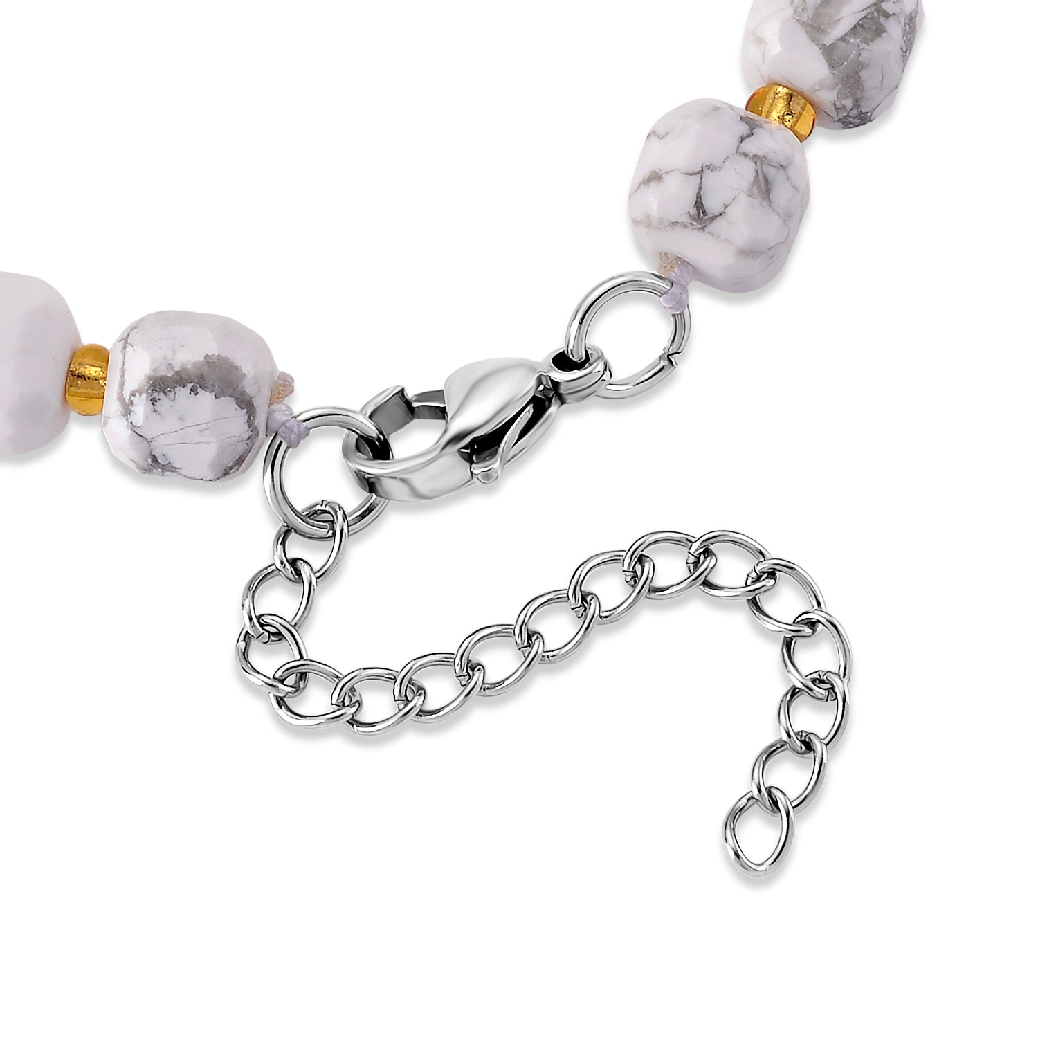 Weißer Howlit, Glas Armband, flexibel, 316L Edelstahl 58.00 ct