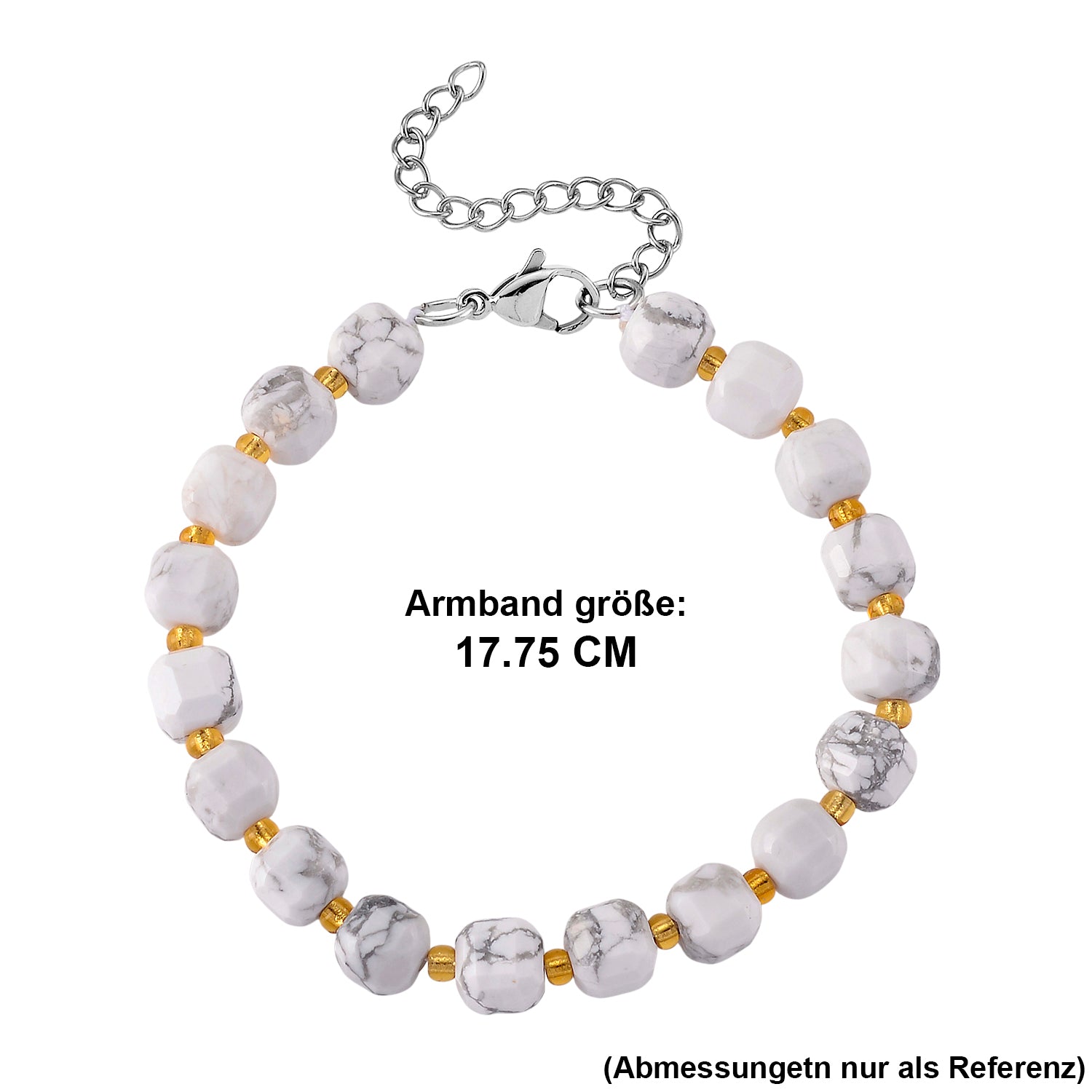 Weißer Howlit, Glas Armband, flexibel, 316L Edelstahl 58.00 ct