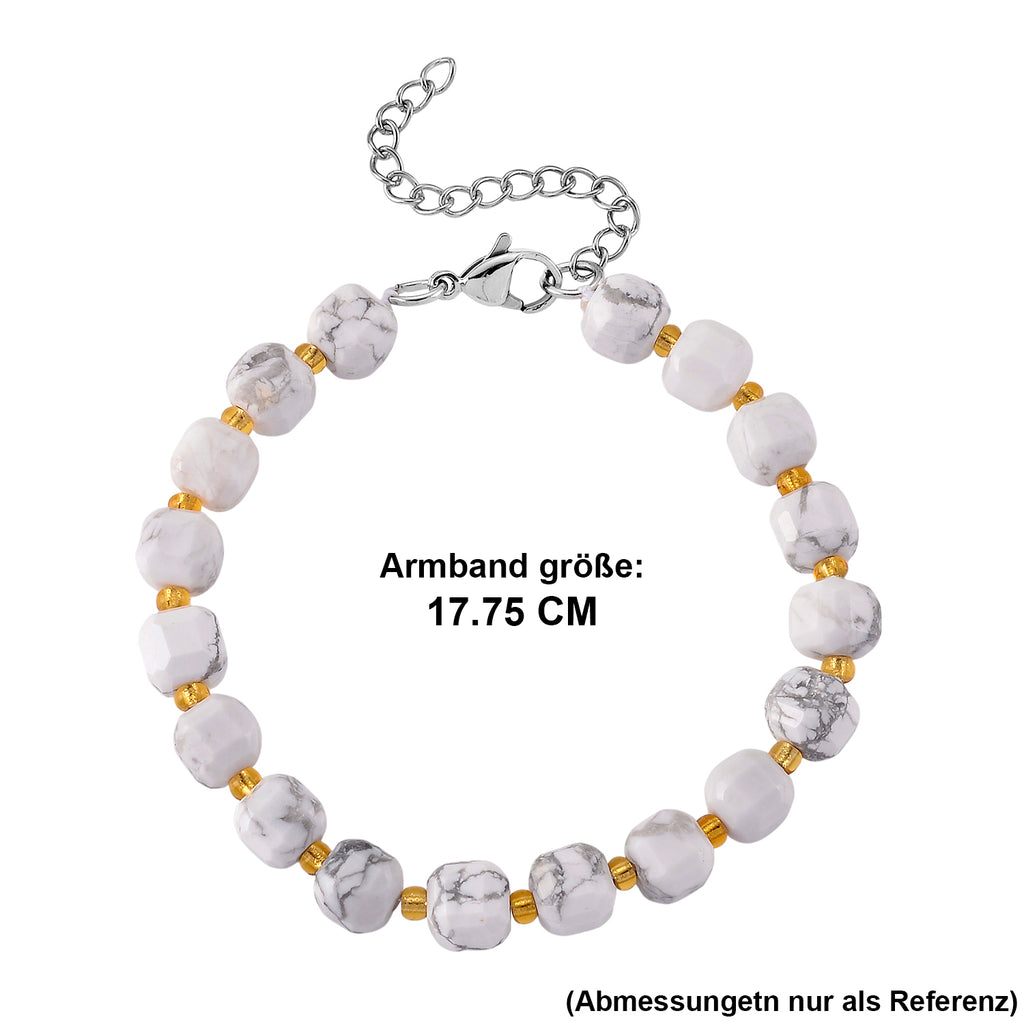 Weißer Howlit, Glas Armband, flexibel, 316L Edelstahl 58.00 ct