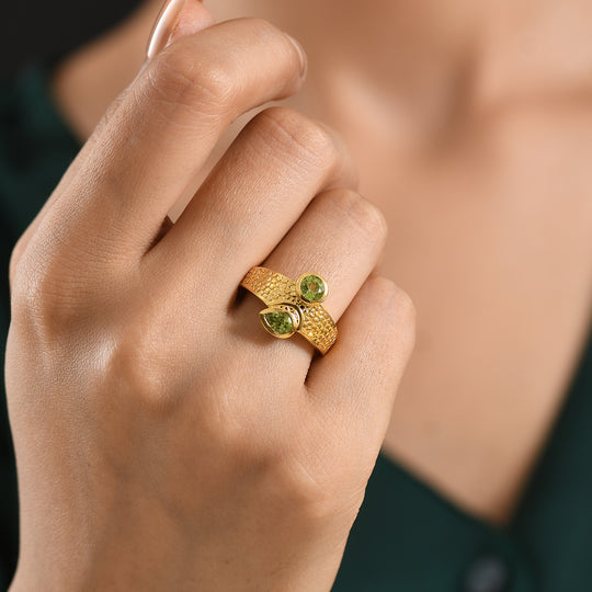EVER TRUE Natürliche Peridot Ring 950 Kupfer (Größe 18.00) ca. 0.97 ct