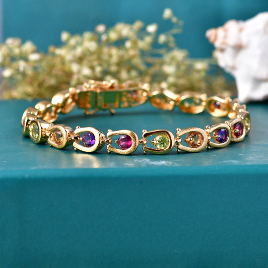 GP - AA Mehrfarbige Edelsteine Armband ca. 20 cm 925 Silber 750 Gelbgold vermeil ca. 5,12 ct.