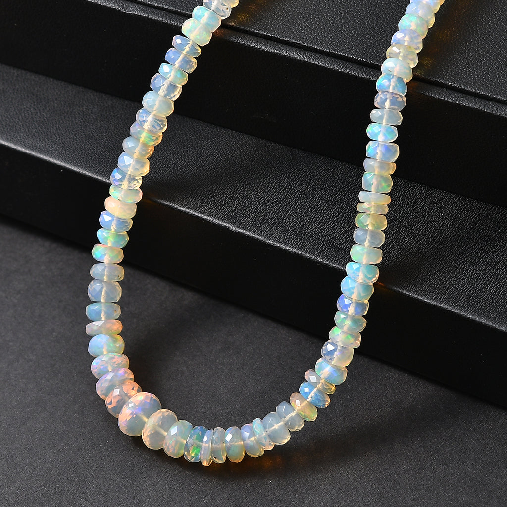 D'Joy AAA Natürlicher, äthiopischer Welo Opal Halskette ca. 45 cm 925 Silber Rhodiniert ca. 78,00 ct.