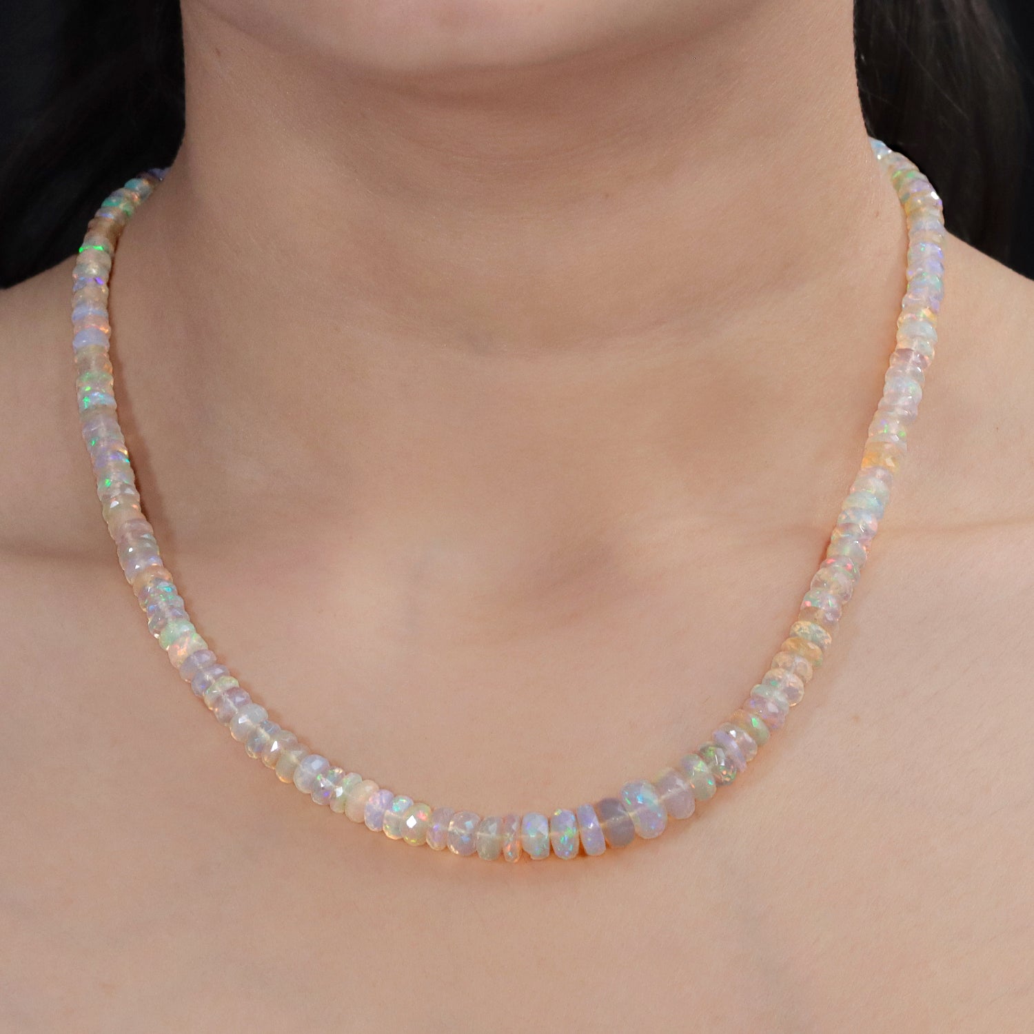 D'Joy AAA Natürlicher, äthiopischer Welo Opal Halskette ca. 45 cm 925 Silber Rhodiniert ca. 78,00 ct.