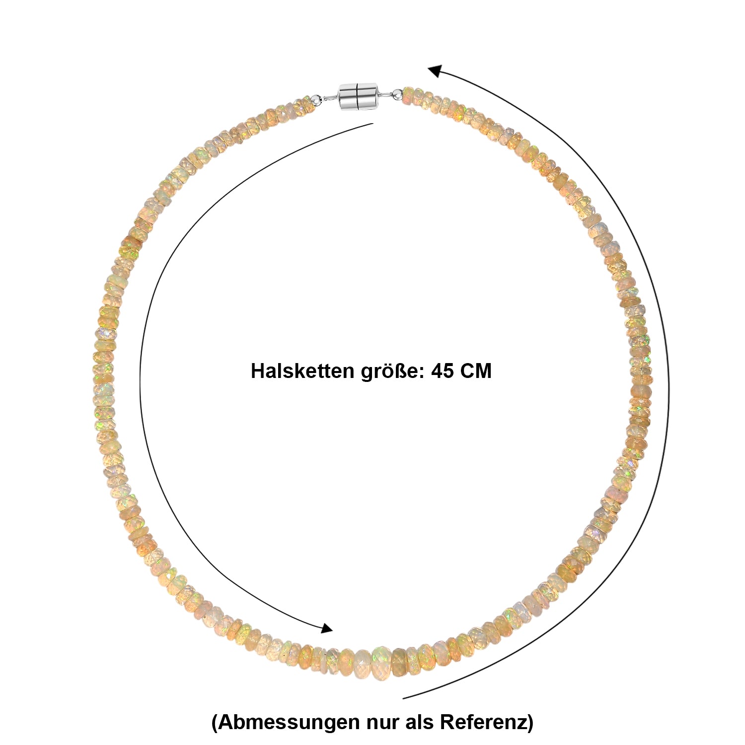D'Joy AAA Natürlicher, äthiopischer Welo Opal Halskette ca. 45 cm 925 Silber Rhodiniert ca. 78,00 ct.