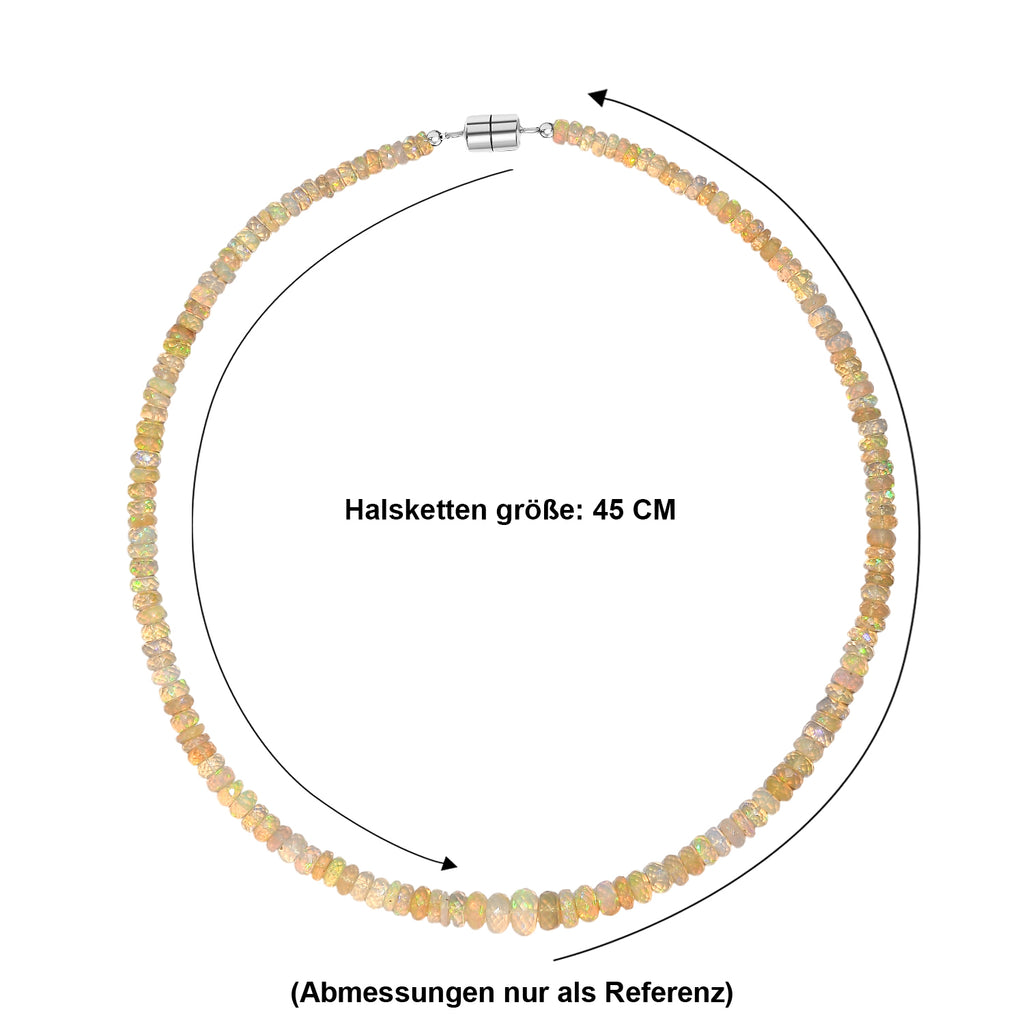 D'Joy AAA Natürlicher, äthiopischer Welo Opal Halskette ca. 45 cm 925 Silber Rhodiniert ca. 78,00 ct.