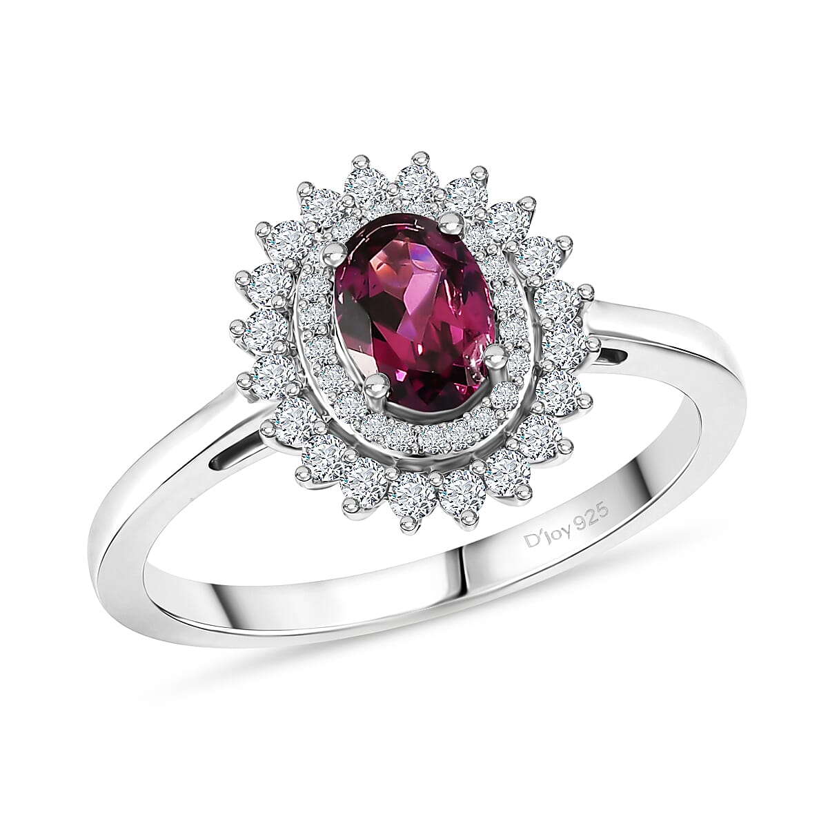 D'Joy AAA Radiant Ember Granat, Moissanit Ring 925 Silber Rhodiniert (Größe 17.00) ca. 1,54 ct