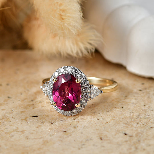 LUXURIANT  (10-16 Werktage Lieferzeit)  4,10 ct. AAA Farbwechsel Granat und Labor Diamant Ring in 417 Gold