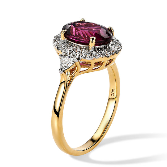 LUXURIANT  (10-16 Werktage Lieferzeit)  4,10 ct. AAA Farbwechsel Granat und Labor Diamant Ring in 417 Gold