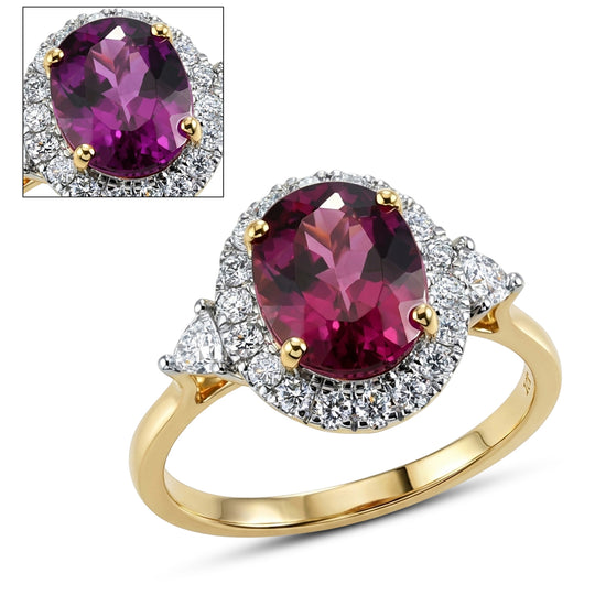 LUXURIANT  (10-16 Werktage Lieferzeit)  4,10 ct. AAA Farbwechsel Granat und Labor Diamant Ring in 417 Gold