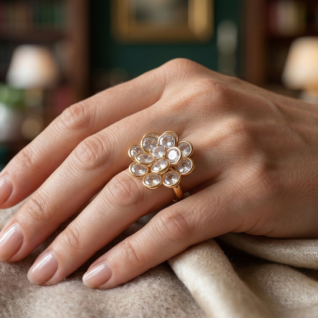 Weißer Zirkonia Ring Nickelfreies Messing, flexible, Goldfarben, (Größe 17.00-19.00)