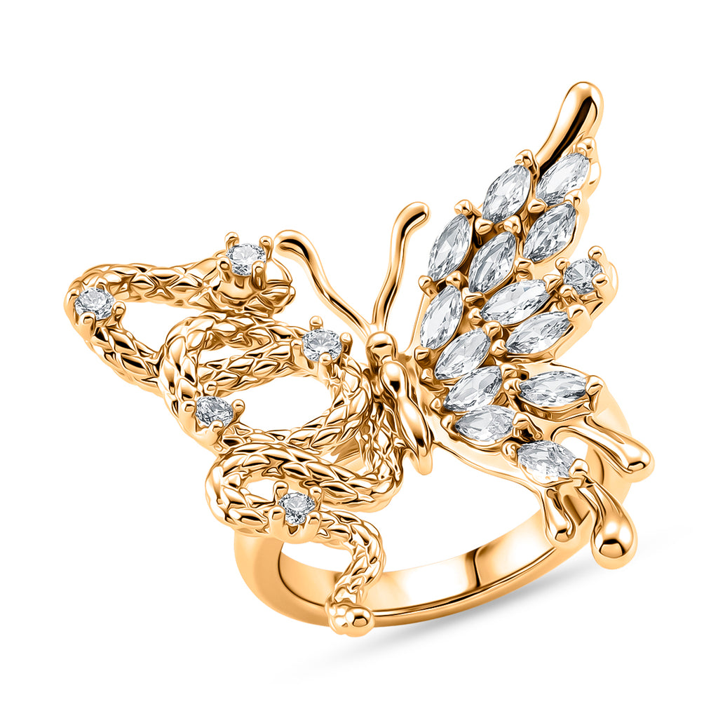 Weißer Zirkonia Ring Nickelfreies Messing, flexible, Goldfarben, (Größe 17.00-20.00)