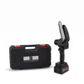 Lithium Electric Chain Saw Accessories: Gloves *1, goggles *1, lubricating oil *1, guide plate *1, chains * 2,aa batteries *2, toolbox *1, charger *1 Revolution:20000rpm Power:180w Voltage:21v Charging Range:2-3h/15min Single Cell:1200mAh