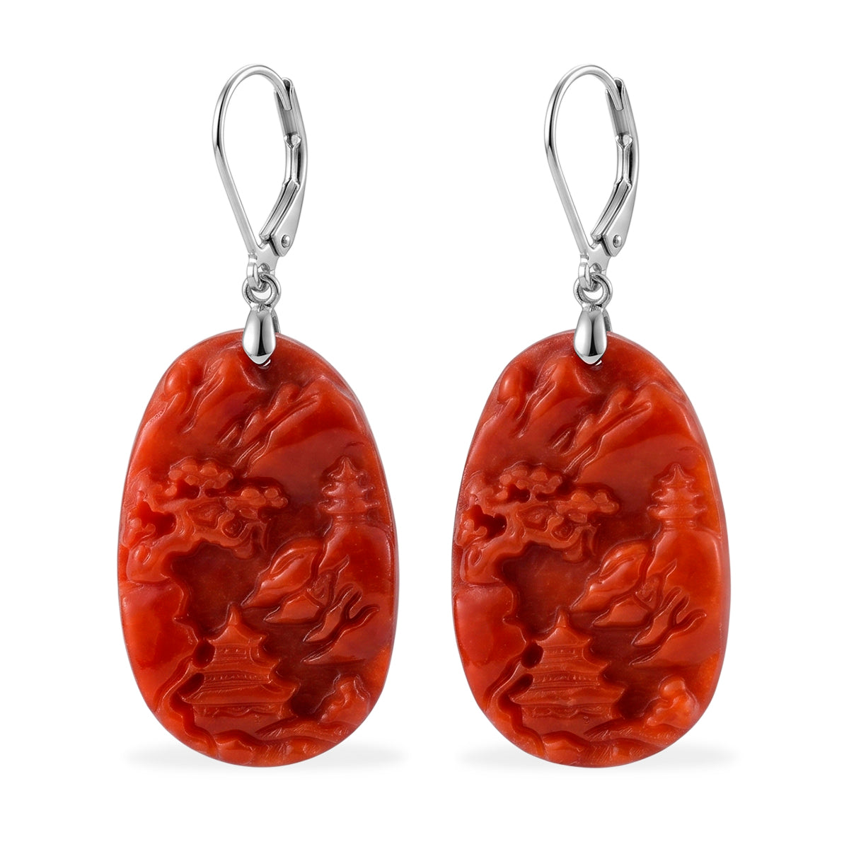 D'Joy Rote Jade Ohrringe 925 Silber Rhodiniert ca. 50.00 ct