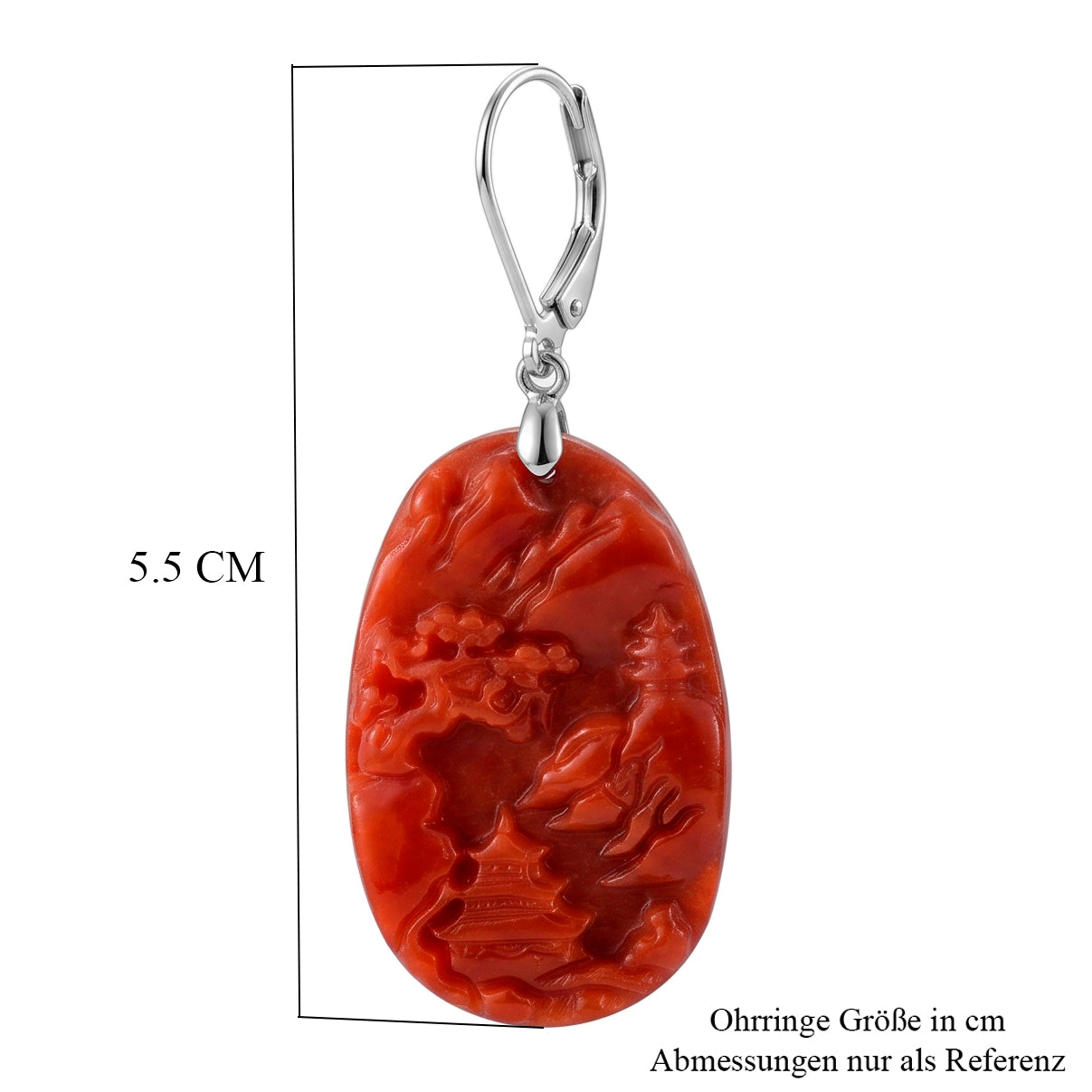 D'Joy Rote Jade Ohrringe 925 Silber Rhodiniert ca. 50.00 ct