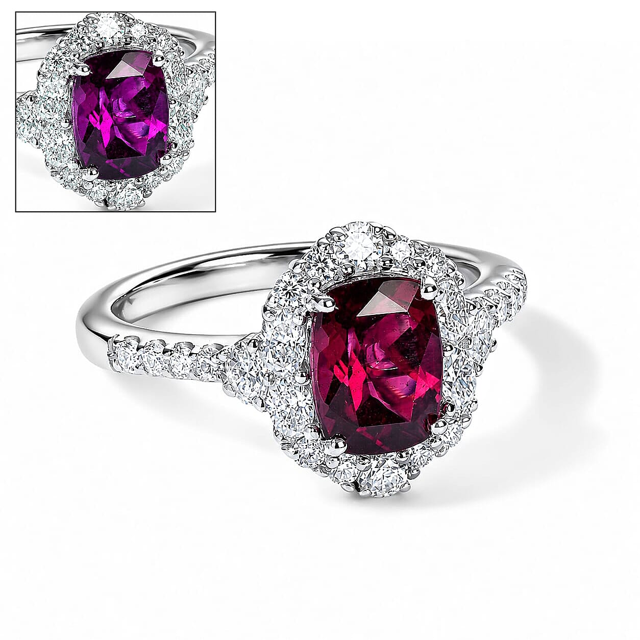 D'Joy AA Farbwechsel Granat, Moissanit Ring 925 Silber Rhodiniert (Größe 17.00) ca. 2,42 ct