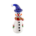 Glasfigur Schneemann mit blauem Zipfelhut und buntem Schal, 7x2,5cm, mehrfarbig
