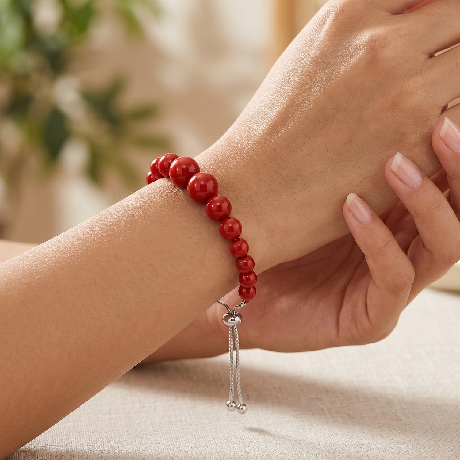 D'Joy Natürlicher roter Zinnober Armband ca. Flexibles cm 925 Silber Rhodiniert ca. 70,00 ct.