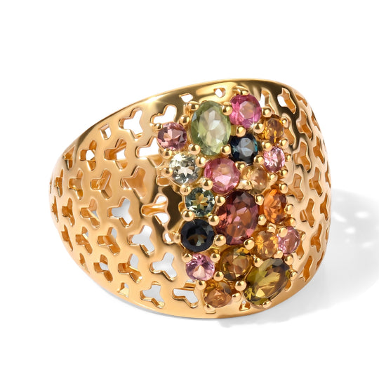 D'Joy AA Mehrfarbig-Turmalin Ring 925 Silber 750 Gelbgold vermeil (Größe 21.00) ca. 1,37 ct