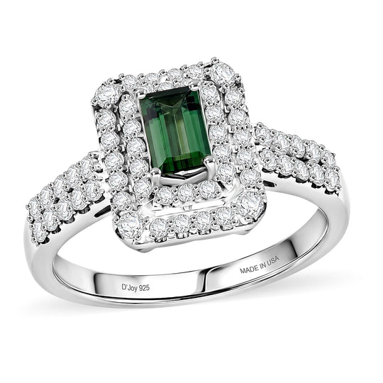 D'Joy AA Pirineu Lagoon Tourmaline, Moissanit AGI zertifiziert Ring 925 Silber Rhodiniert (Größe 19.00) ca. 1,39 ct