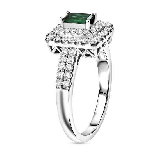 D'Joy AA Pirineu Lagoon Tourmaline, Moissanit AGI zertifiziert Ring 925 Silber Rhodiniert (Größe 19.00) ca. 1,39 ct