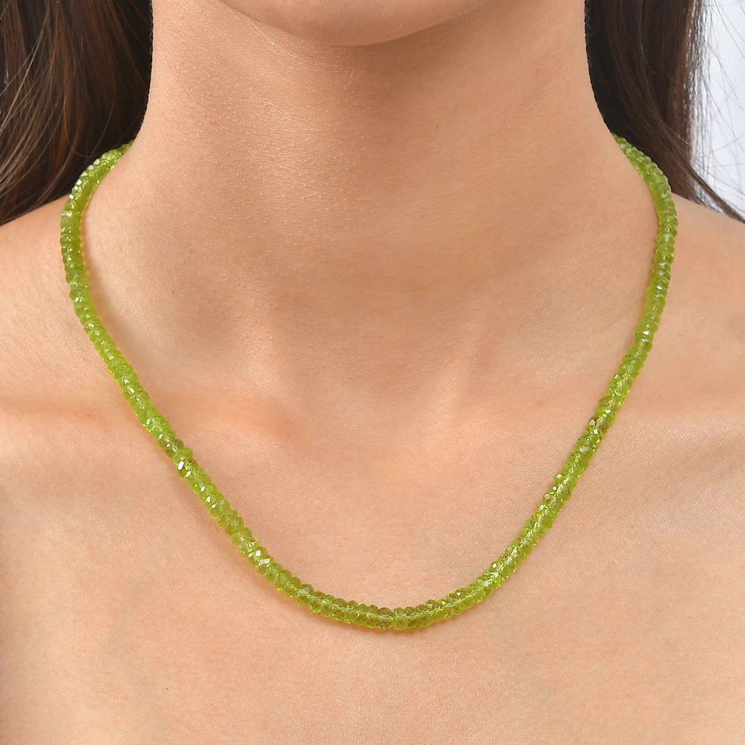 D'Joy AA Natürliche Peridot Halskette ca. 45 cm 925 Silber Rhodiniert ca. 100.00 ct