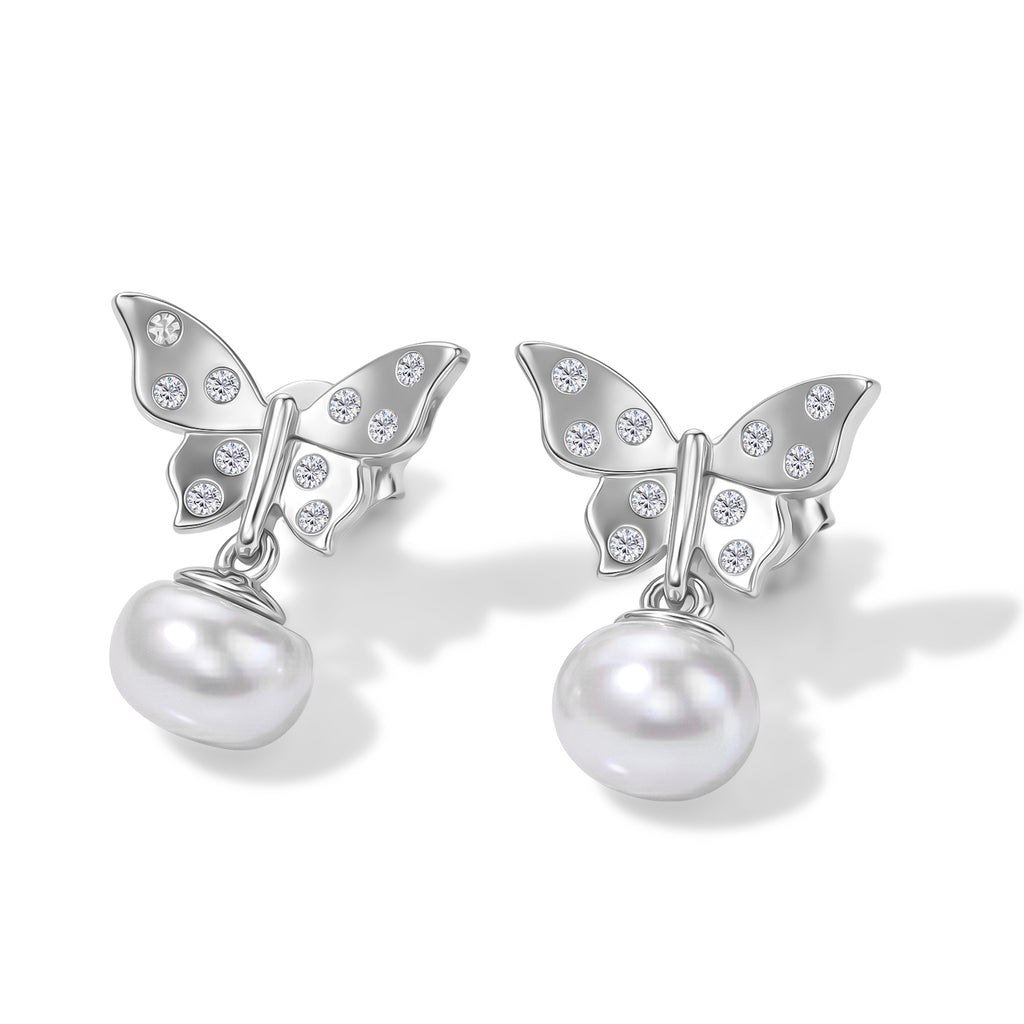EVER TRUE Süßwasser Perle (7-7.5 mm), Weißer Zirkon Ohrringe 950 Kupfer 5.24 ct
