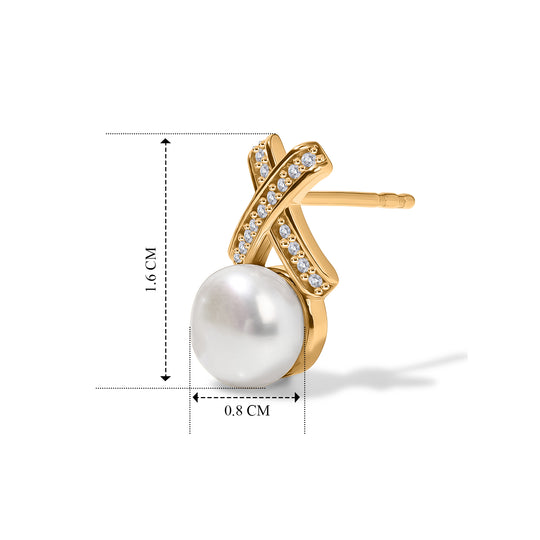 EVER TRUE Süßwasser Perle (7-7.5 mm), Weißer Zirkon Ohrringe 950 Kupfer 5.24 ct
