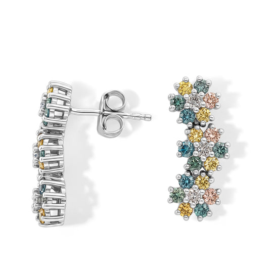 LUXURIANT SGL zertifizierte SI-GH mehrfarbige Labor Diamant florale Ohrringe, 925 Silber rhodiniert - 1,52 ct.