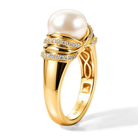 EVER TRUE Süßwasser Perle (9-9.5 mm), Weißer Zirkon Ring 950 Kupfer (Größe 21.00)