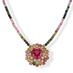 D'Joy Lab Grown Padparadscha-Saphir, Mehrfarbig- Turmalin Halskette ca. 45 cm 925 Silber 750 Gelbgold vermeil ca. 35.90 ct