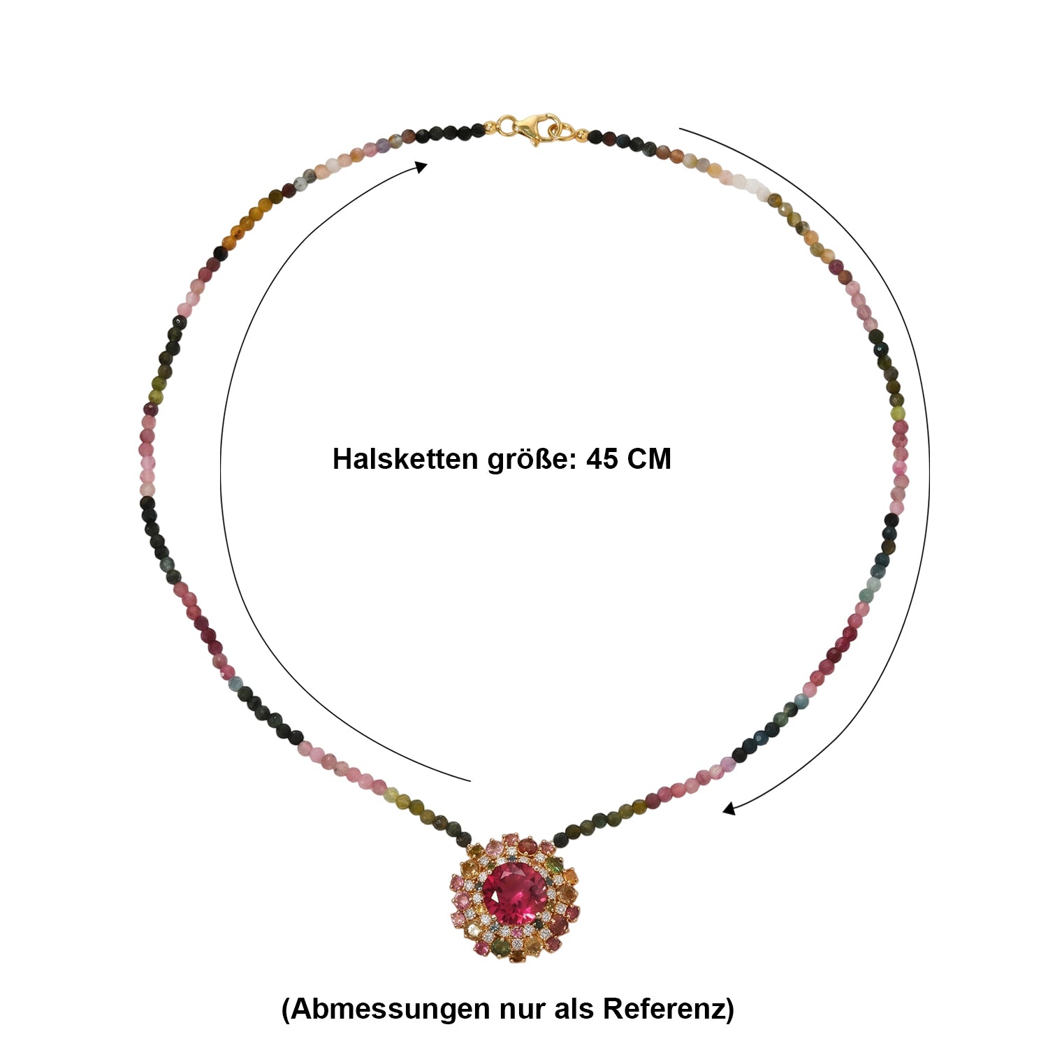 D'Joy Lab Grown Padparadscha-Saphir, Mehrfarbig- Turmalin Halskette ca. 45 cm 925 Silber 750 Gelbgold vermeil ca. 35.90 ct