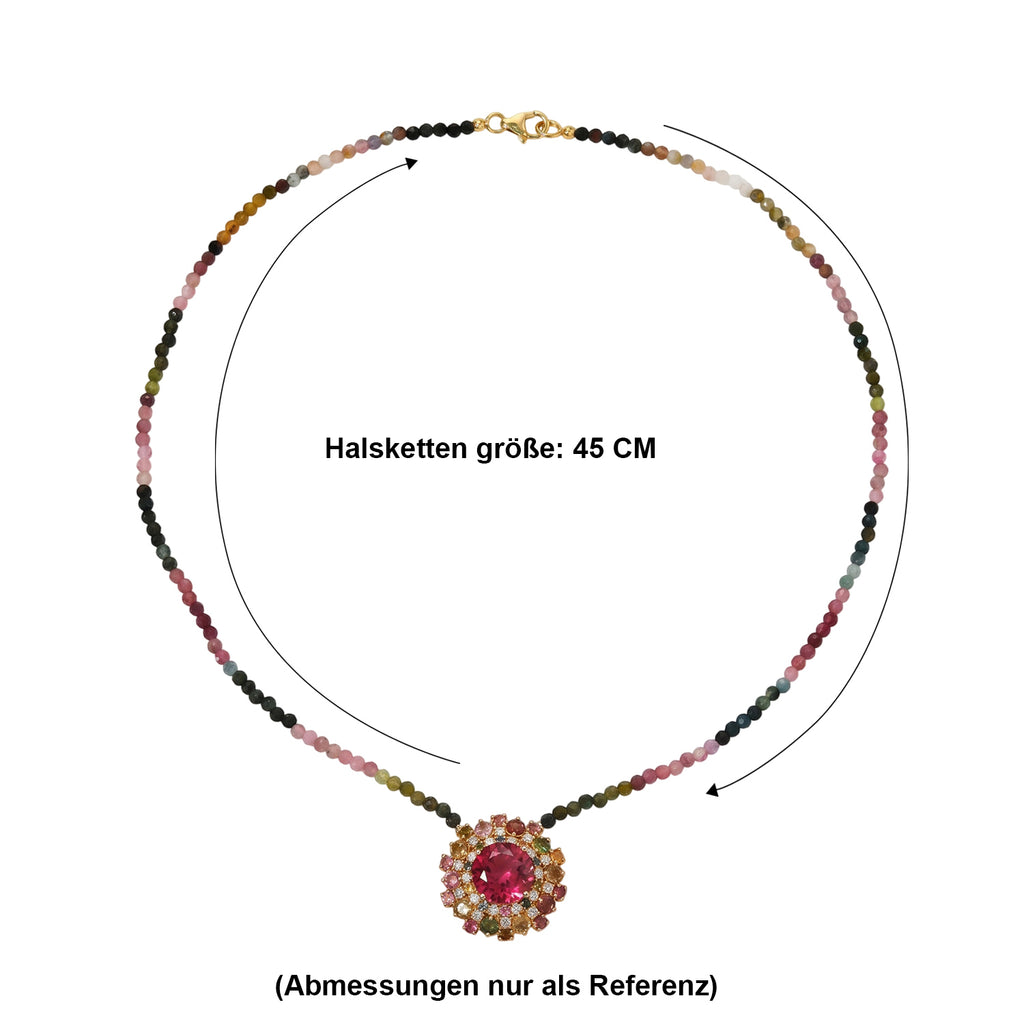 D'Joy Lab Grown Padparadscha-Saphir, Mehrfarbig- Turmalin Halskette ca. 45 cm 925 Silber 750 Gelbgold vermeil ca. 35.90 ct