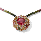 D'Joy Lab Grown Padparadscha-Saphir, Mehrfarbig- Turmalin Halskette ca. 45 cm 925 Silber 750 Gelbgold vermeil ca. 35.90 ct