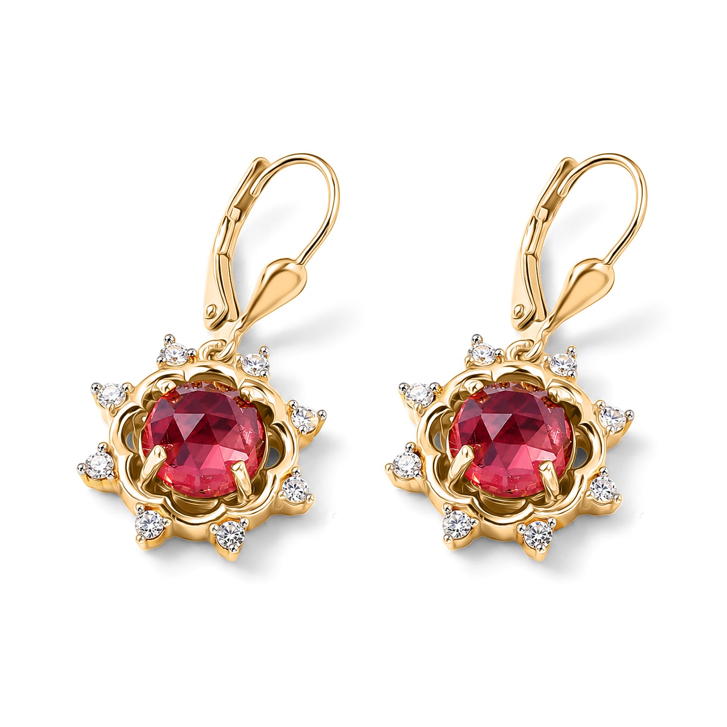 D'Joy Lab Grown Padparadscha-Saphir, Weißer Zirkon Ohrringe 925 Silber 750 Gelbgold vermeil ca. 6.79 ct
