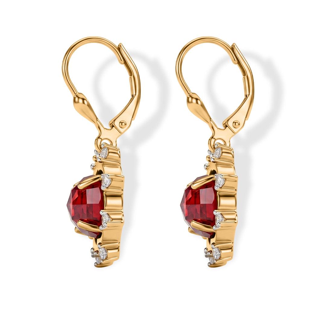 D'Joy Lab Grown Padparadscha-Saphir, Weißer Zirkon Ohrringe 925 Silber 750 Gelbgold vermeil ca. 6,79 ct.