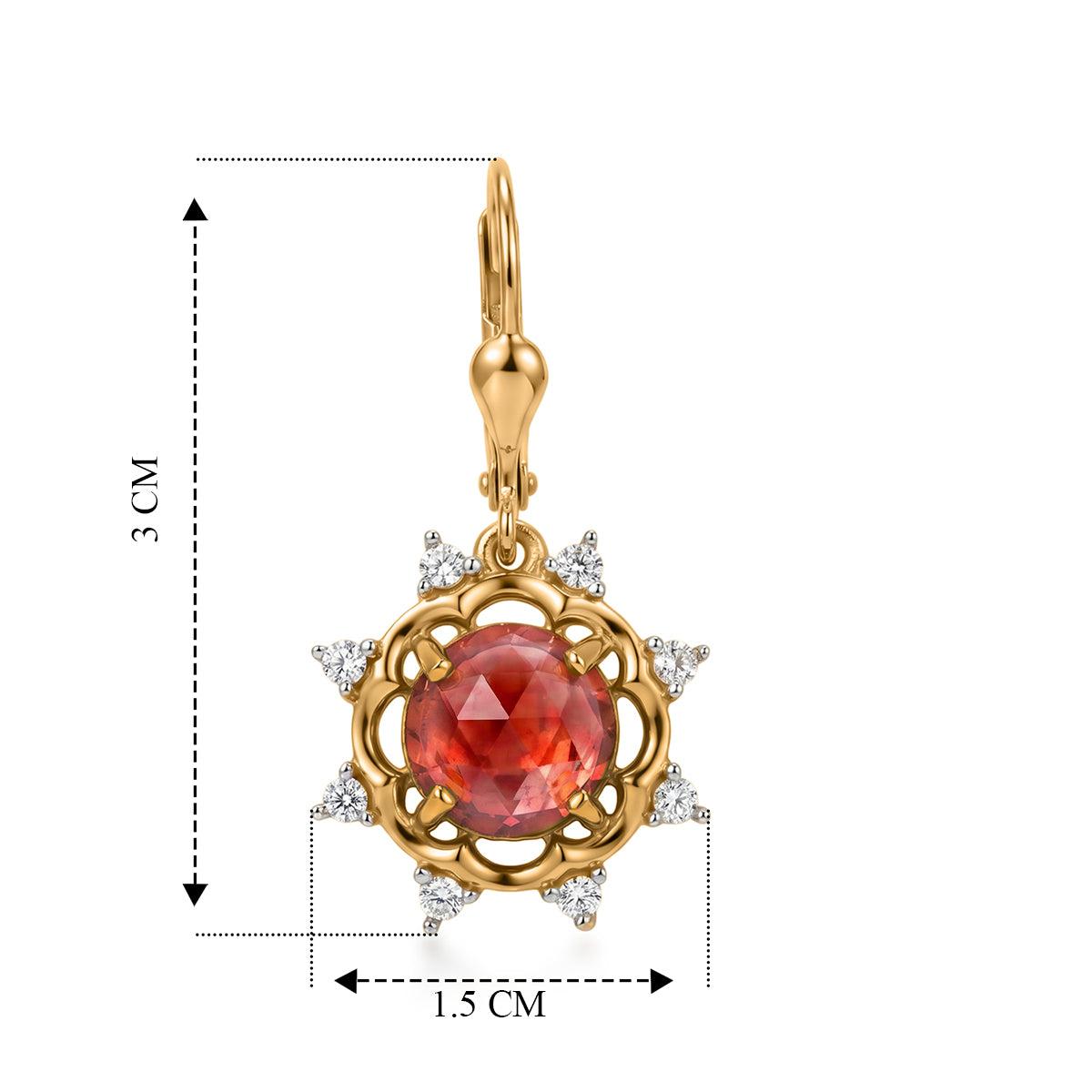D'Joy Lab Grown Padparadscha-Saphir, Weißer Zirkon Ohrringe 925 Silber 750 Gelbgold vermeil ca. 6.79 ct