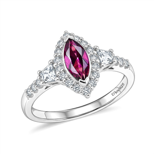 D'Joy AA Radiant Ember Granat, Moissanit Ring 925 Silber Rhodiniert (Größe 19.00) ca. 2,18 ct