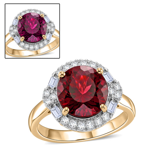 LUXURIANT  (10-16 Werktage Lieferzeit)  2,73 ct. AAA Farbwechsel Granat und Labor Diamant Ring in 417 Gold