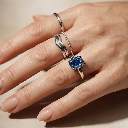 LUXURIANT DIAMOND - Lab Grown Blauer Diamant SI Ring 925 Silber Rhodiniert (Größe 20.00) ca. 1,05 ct