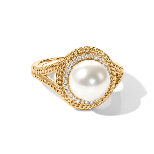 EVER TRUE Süßwasser Perle (9-9.5 mm), Weißer Zirkon Ring 950 Kupfer (Größe 18.00)