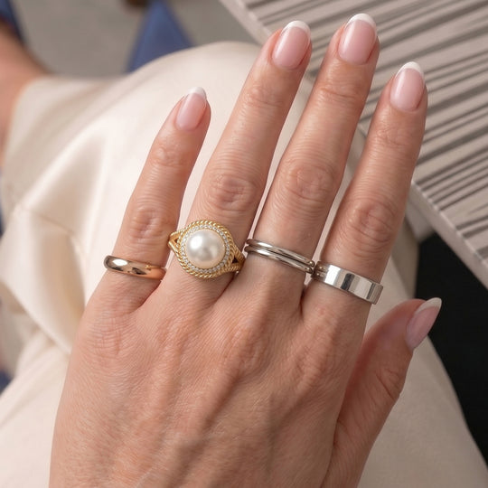 EVER TRUE Süßwasser Perle (9-9.5 mm), Weißer Zirkon Ring 950 Kupfer (Größe 18.00)