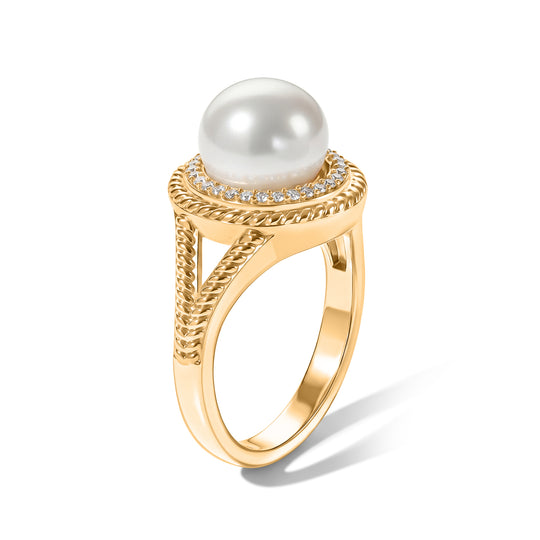 EVER TRUE Süßwasser Perle (9-9.5 mm), Weißer Zirkon Ring 950 Kupfer (Größe 18.00)