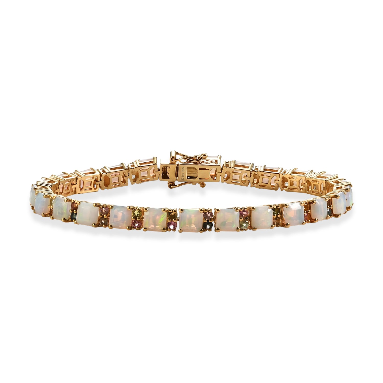 EXKLUSIVES ASSCHERSCHLIFF OPAL - D'Joy AA Natürlicher, äthiopischer Welo Opal, Blauer Turmalin Armband ca. 19 cm 925 Silber 750 Gelbgold vermeil ca. 13.34 ct