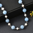 EVER TRUE Aquamarin, Süßwasser Perle Halskette ca. 50 cm Nickelfreies Messing Platiniert 85.00 ct