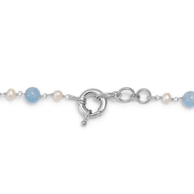 EVER TRUE Aquamarin, Süßwasser Perle Halskette ca. 50 cm Nickelfreies Messing Platiniert 85.00 ct